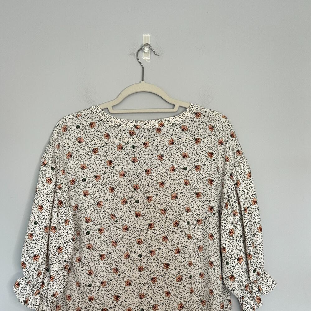 Ann Taylor Paisley Mixed Media Tie Neck Blouse Size Small Floral Ruffle Sleeve - Picture 9 of 10